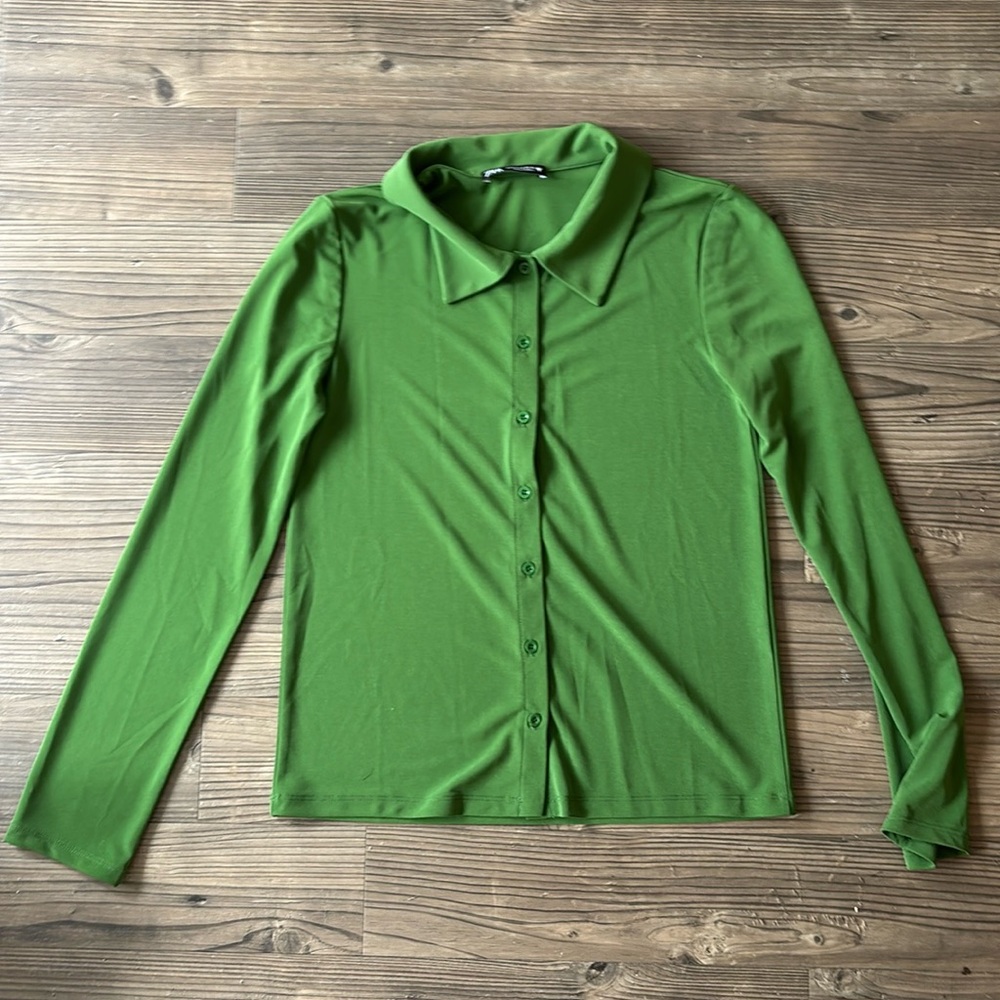 Zara Stretchy Green Button Down